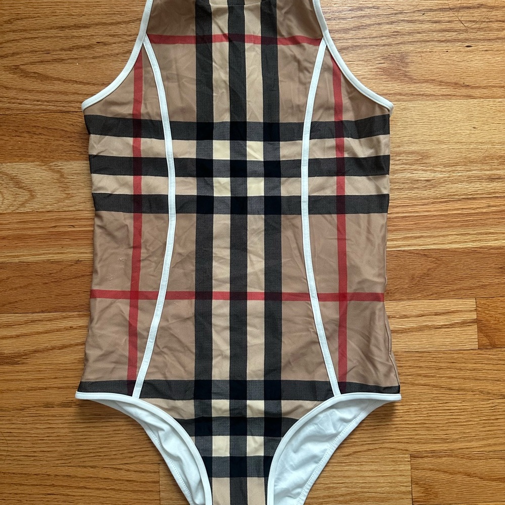 Burberry Beige and Black Plaid Swimwear